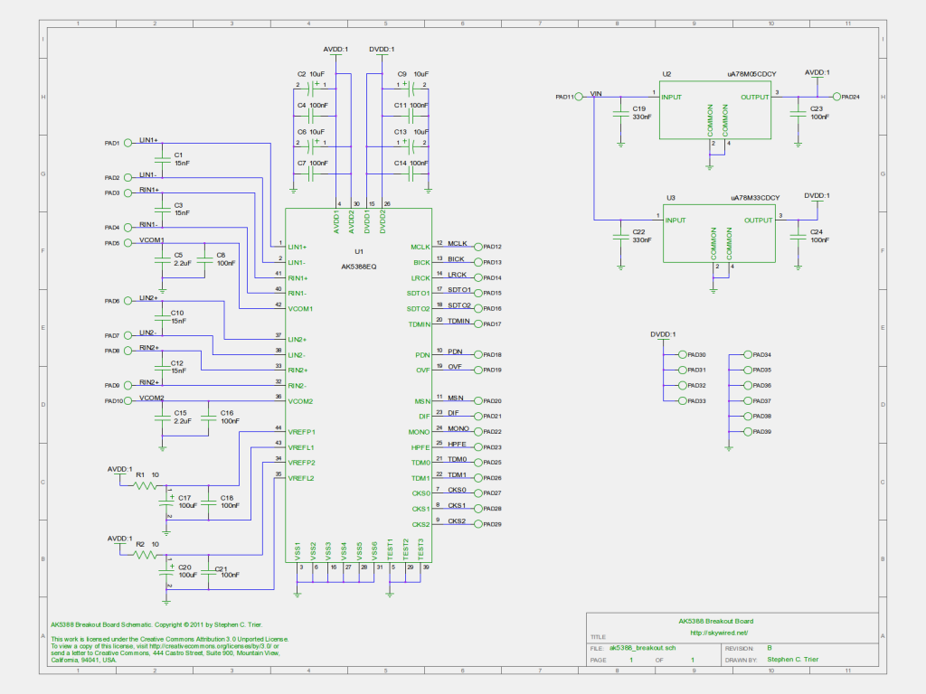 AK5388 breakout board schematic, revision B