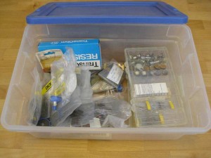 Disorganized bin of resistors