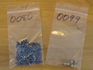 Capacitors in numbered bags